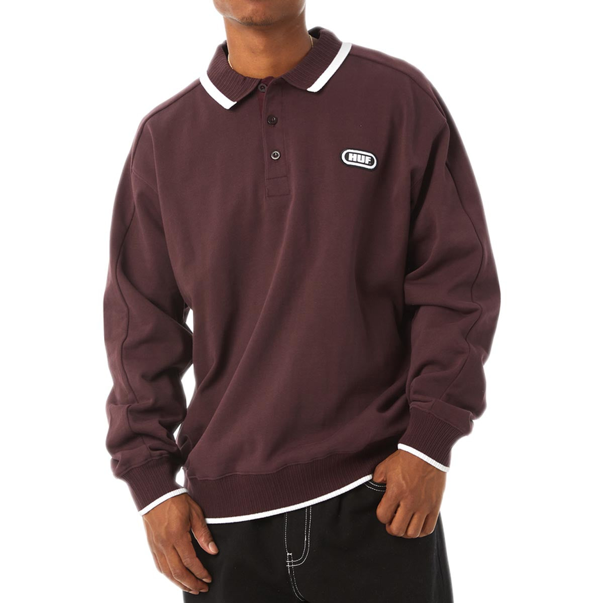 HUF Essex Polo Fleece Sweatshirt - Eggplant