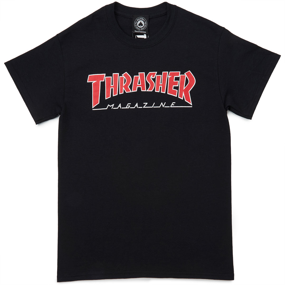 red white and blue thrasher shirt