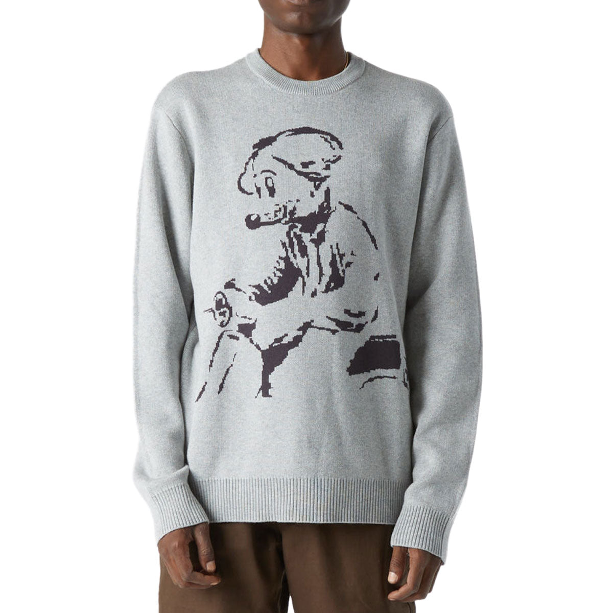 Huf x Girl Mouse Intarsia Sweater - Grey Heather