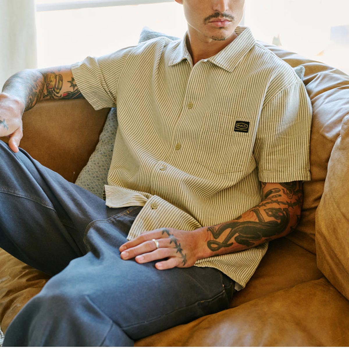 RVCA Dayshift Stripe II Shirt - Latte image 5