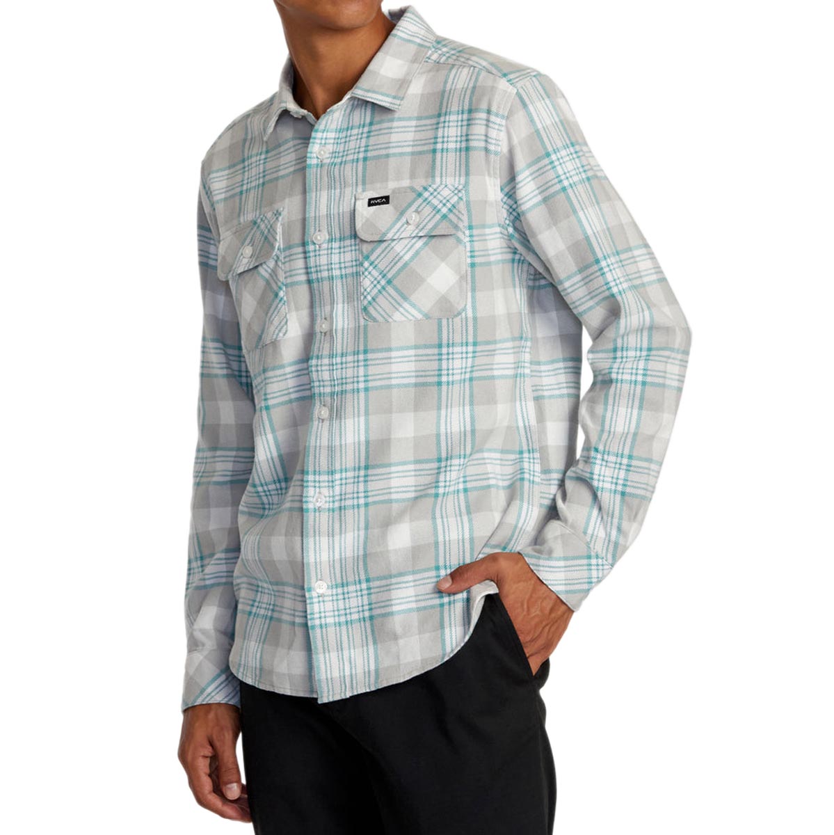 RVCA Thatll Work Flannel Long Sleeve Shirt - Silver Bleach image 3