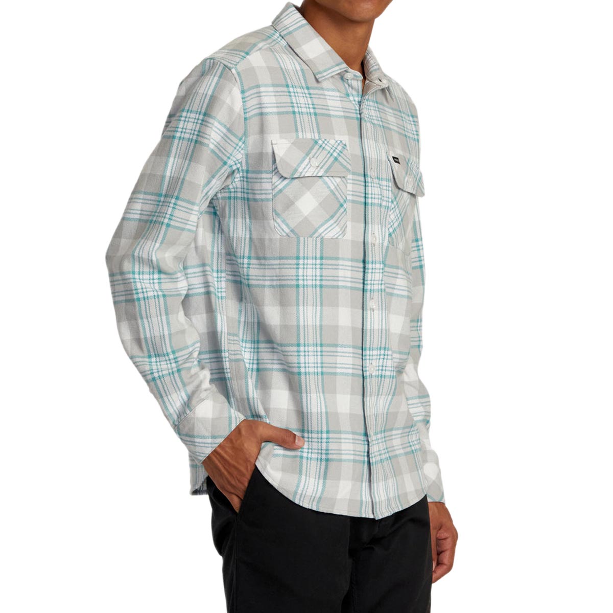 RVCA Thatll Work Flannel Long Sleeve Shirt - Silver Bleach image 4