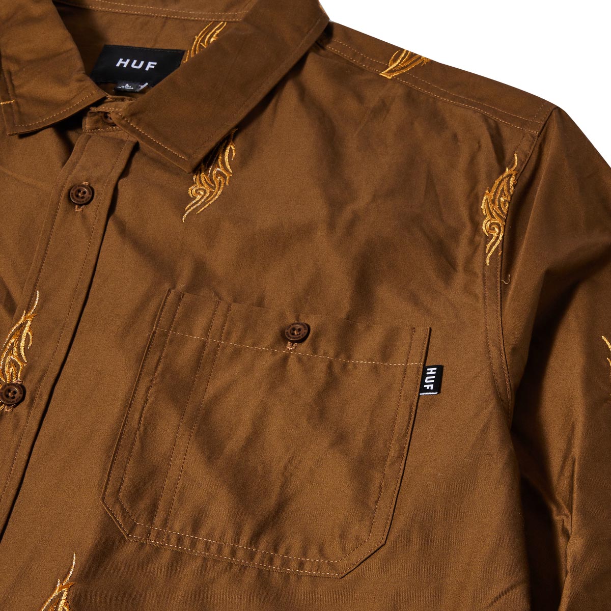 HUF Larkin Embroidered Long Sleeve Work Shirt - Bison image 3