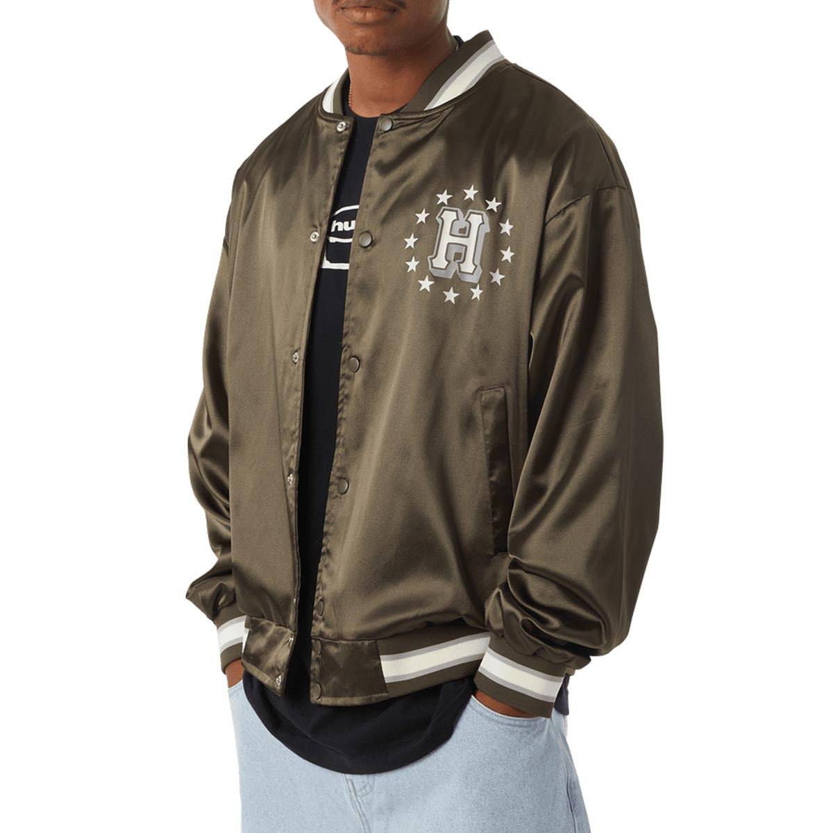 Huf Galactic Stack Baseball Jacket - Olive image 1