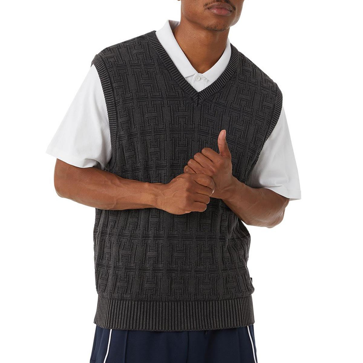 Huf Interlaced Jacquard Overdyed Vest Jacket - Black image 1