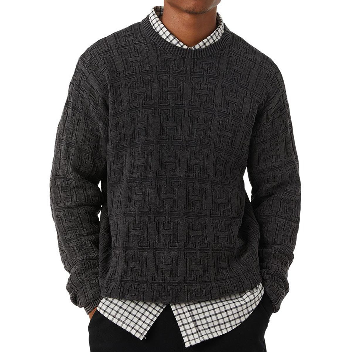 Huf Interlaced Jacquard Overdyed Crew Sweatshirt - Black image 1