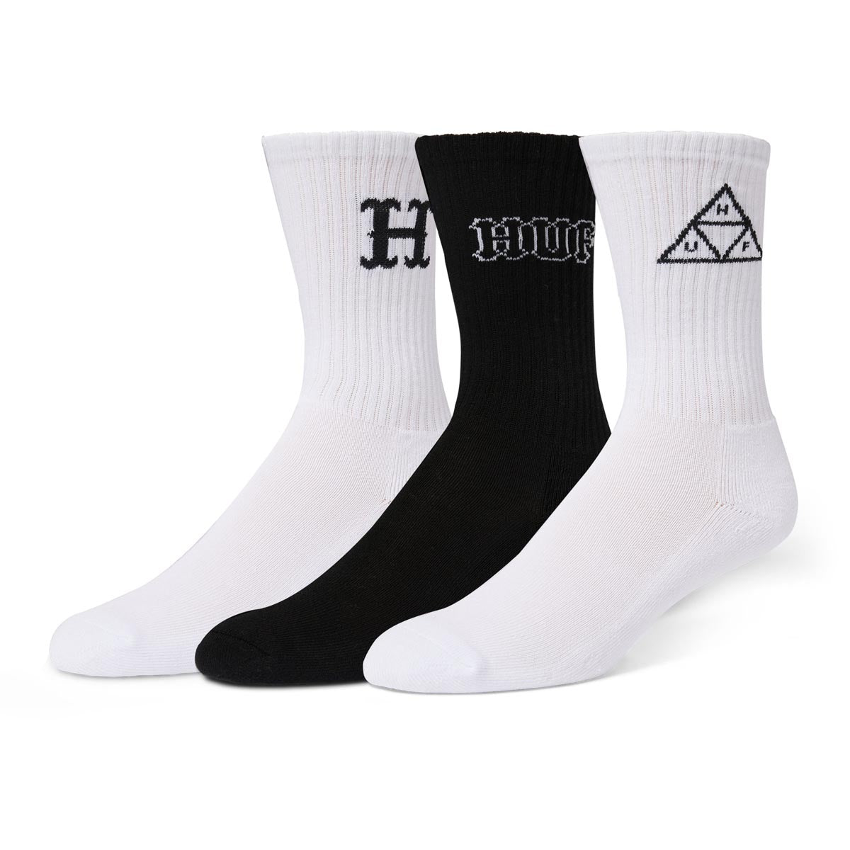 Huf Core 3 Pack Of Crew Socks - Black/White image 1