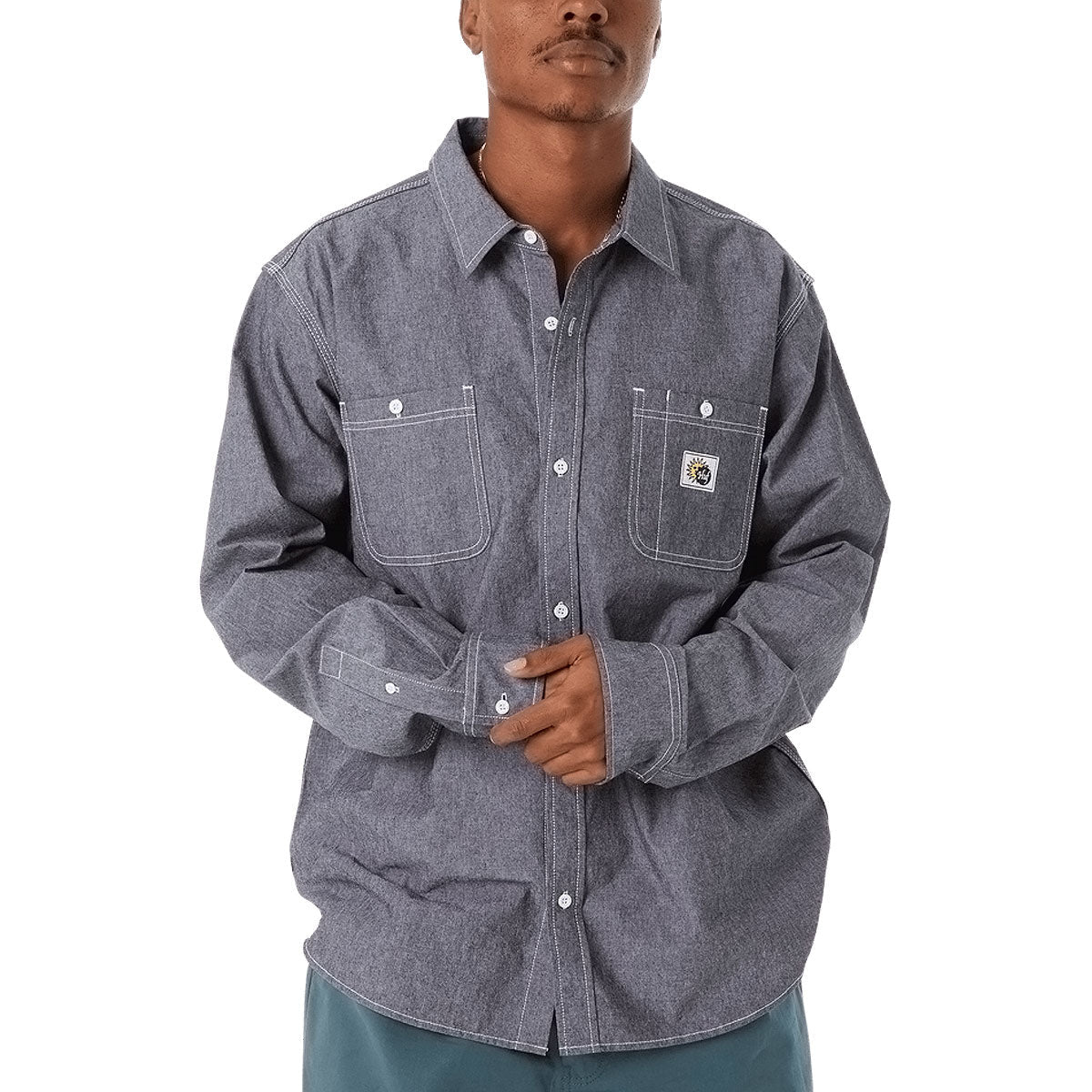 HUF Total Eclipse Chambray Long Sleeve Shirt - Black image 1