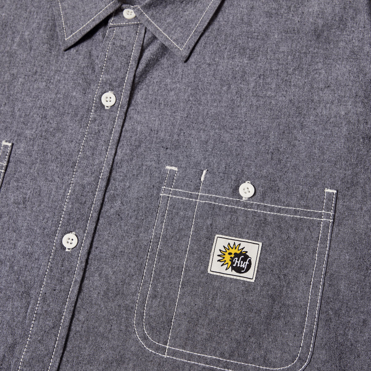 HUF Total Eclipse Chambray Long Sleeve Shirt - Black image 3