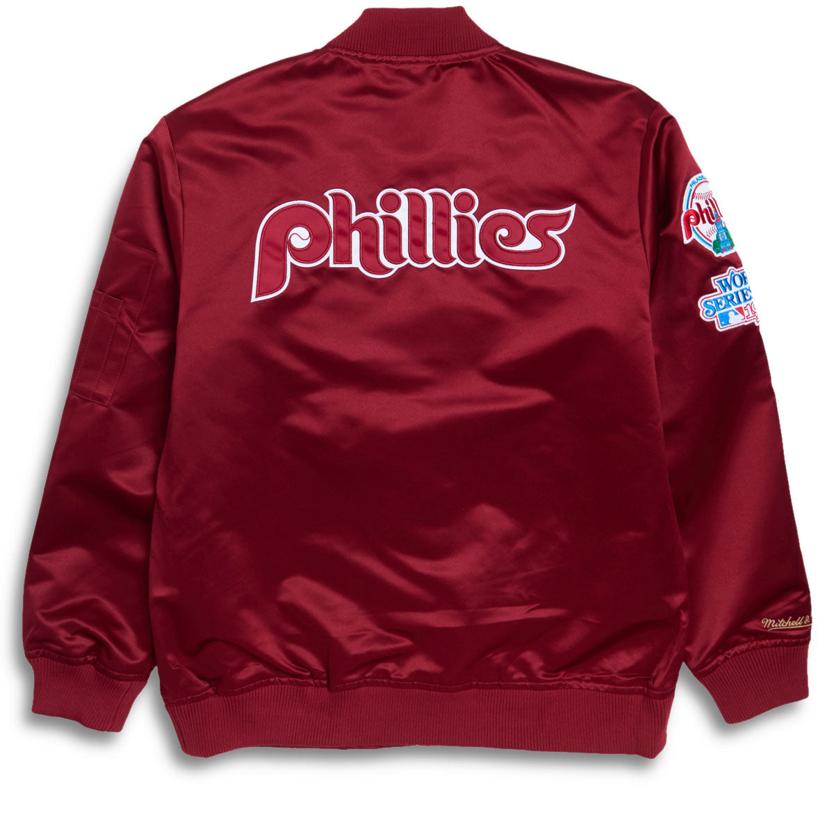 Mitchell & Ness x MLB Phillies Vintage Logo Satin Bomber Jacket - Cardinal image 2