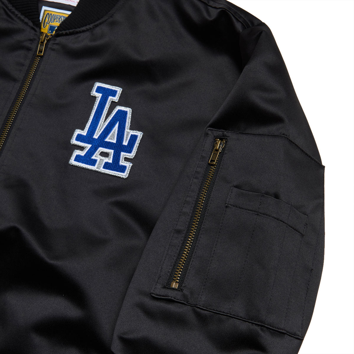 Mitchell & Ness x MLB Dodgers Vintage Logo Satin Bomber Jacket - Black/Blue image 5