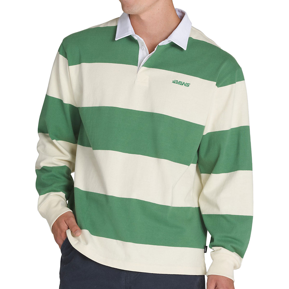 Vans Ward Stripe Rugby Long Sleeve Knit Shirt - Fairway/Lemon Icing image 1