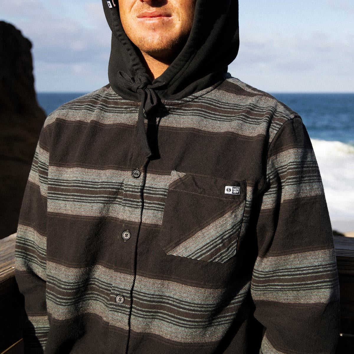 Salty Crew Outbacked Flannel Hoodie - Coal image 3