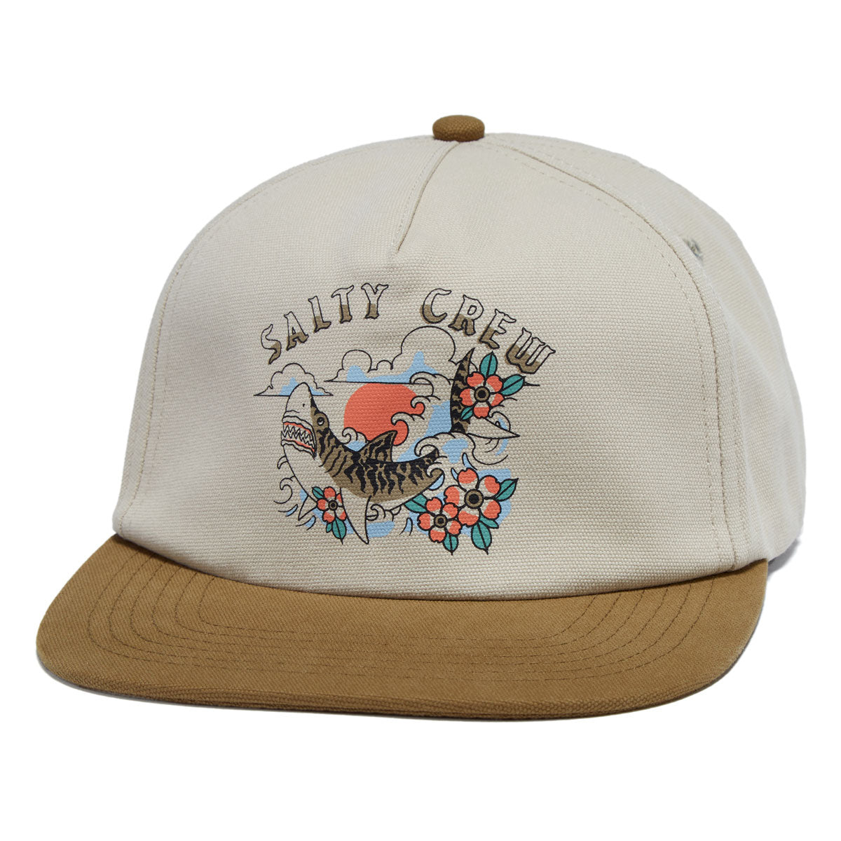 Salty Crew Old School 5 Panel Hat - Oyster/Brown image 1