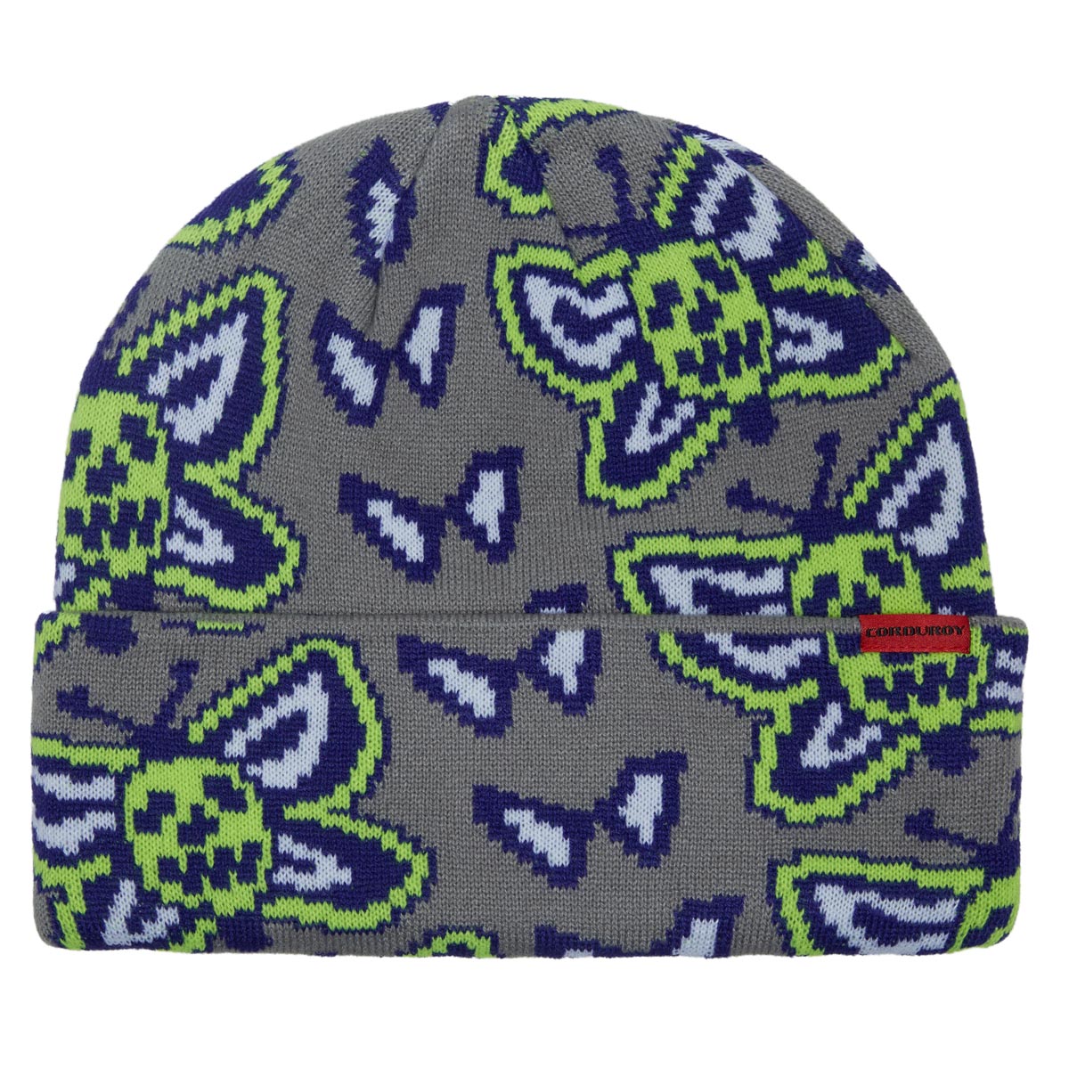 Corduroy Skull Fly Beanie - Stone Grey image 1