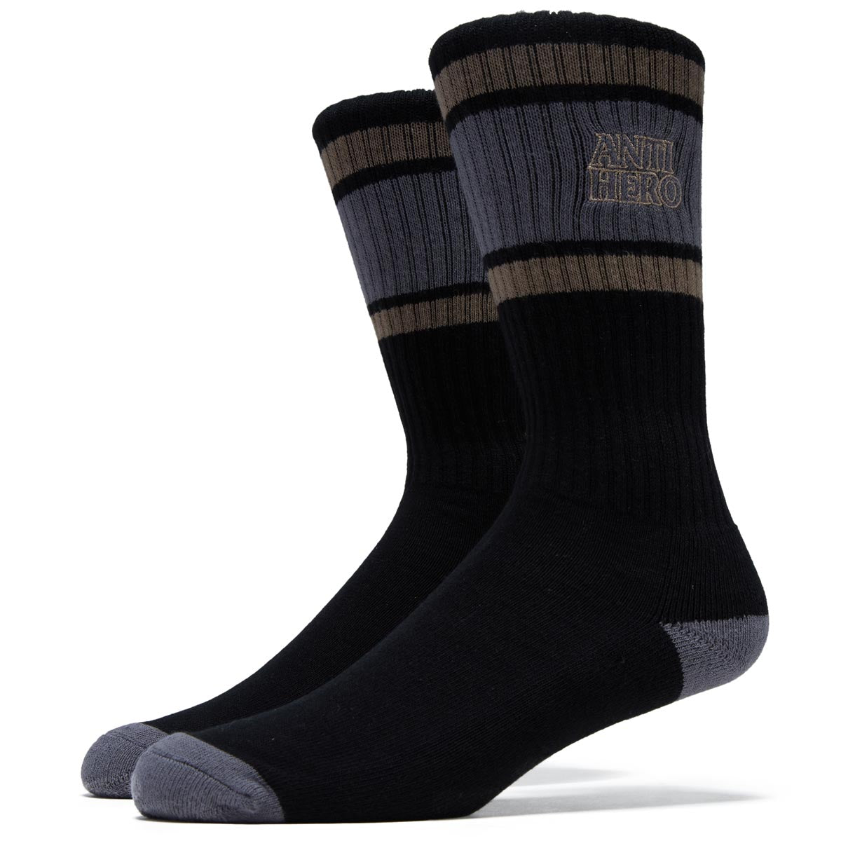 Anti-Hero Blackhero Outline Emb Socks - Black/Bronze/Charcoal image 1