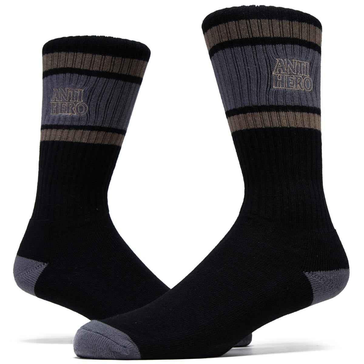 Anti-Hero Blackhero Outline Emb Socks - Black/Bronze/Charcoal image 2