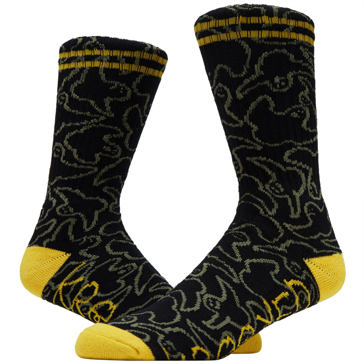 Krooked Multi Birds Socks - Black/Olive/Yellow image 2