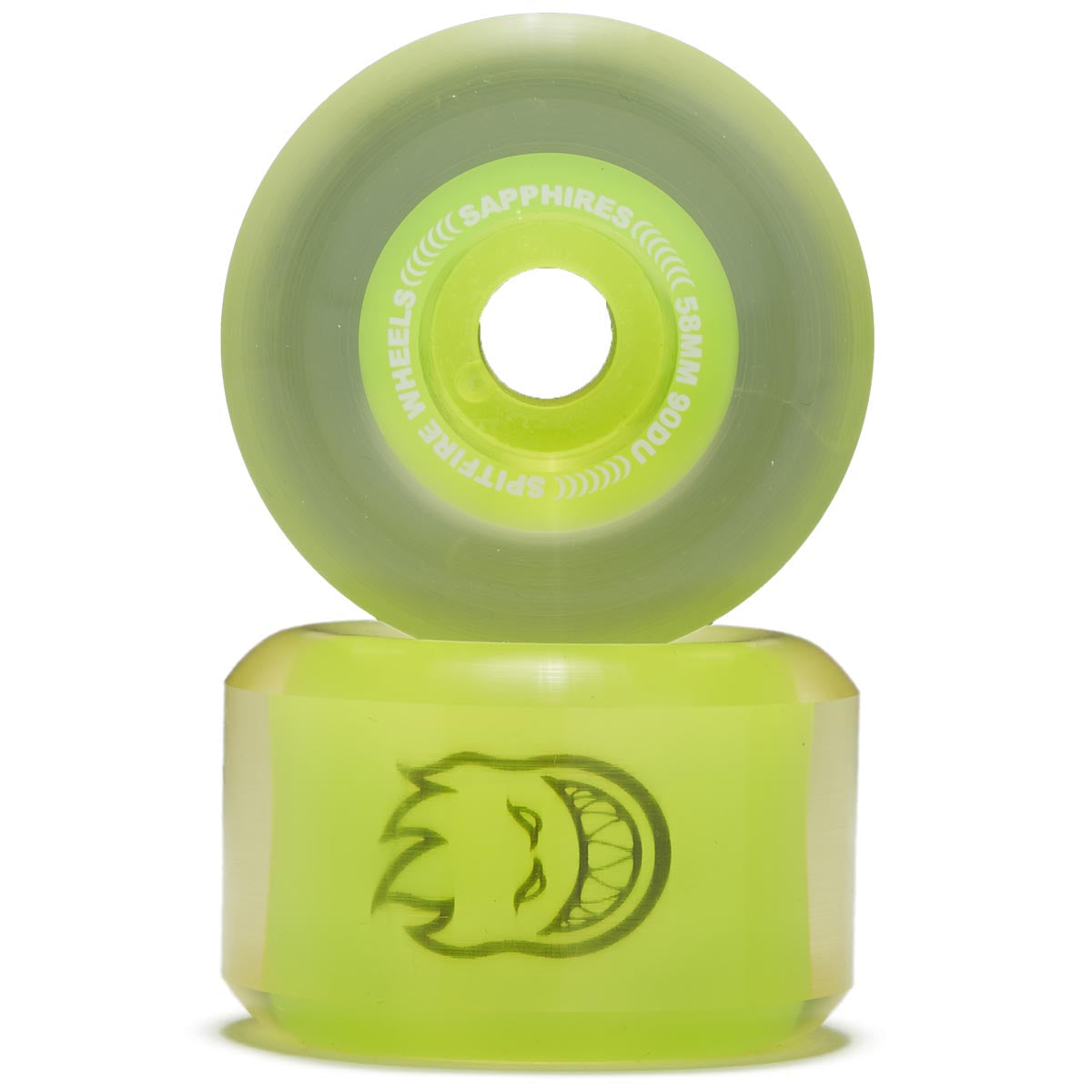 Spitfire 90d Sapphires Skateboard Wheels - Clear/Neon Yellow - 58mm image 2