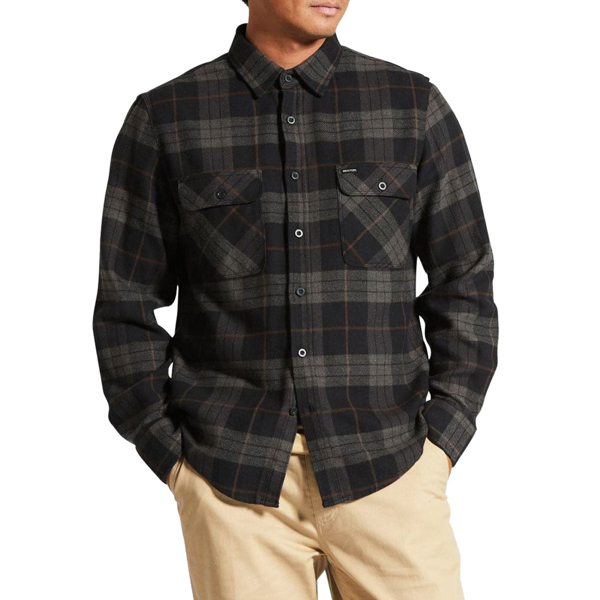 Brixton Bowery Flannel Long Sleeve Shirt - Black/Charcoal image 1