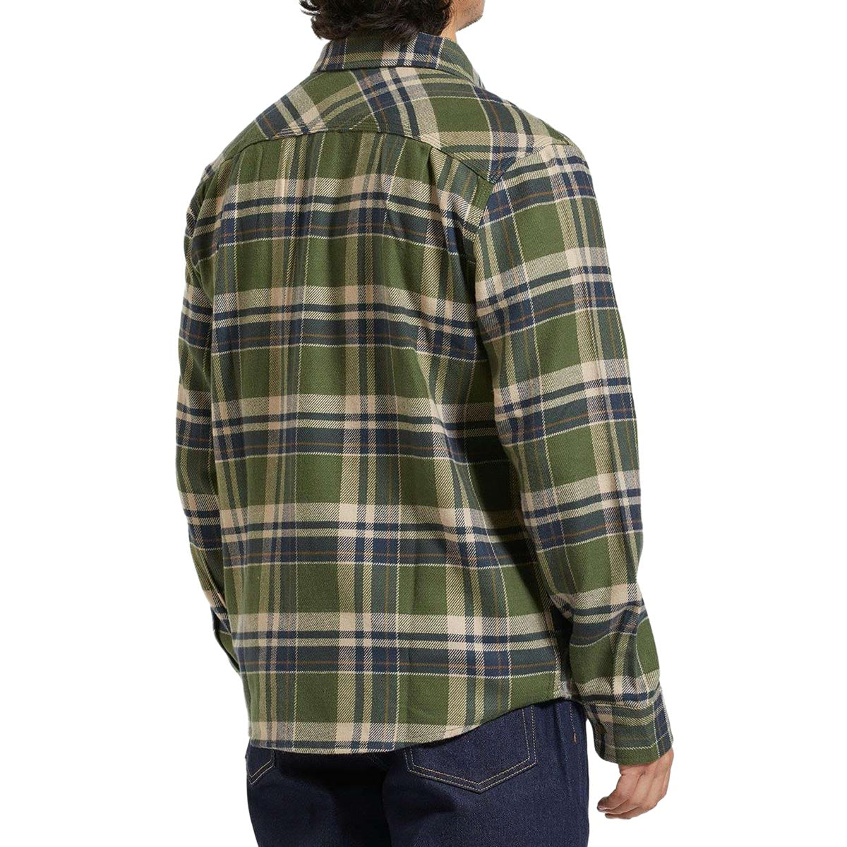 Brixton Bowery Long Sleeve Flannel Shirt - Cypress Green/Washed Navy/White image 2