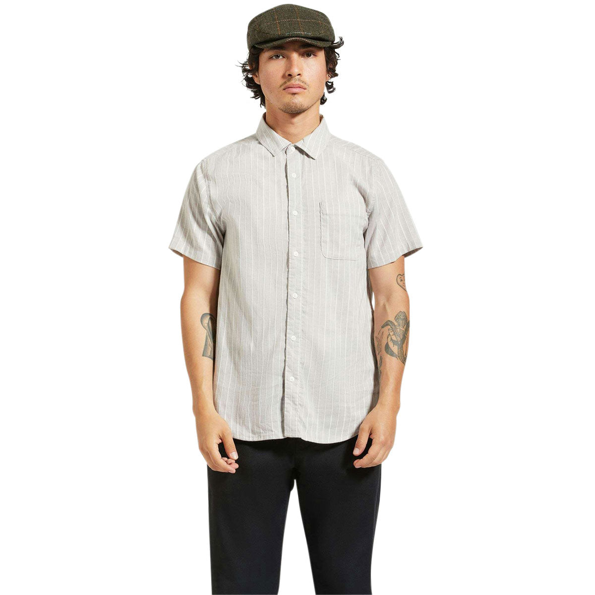 Brixton Charter Stripe Woven Shirt - Off White/Cinder Grey image 1