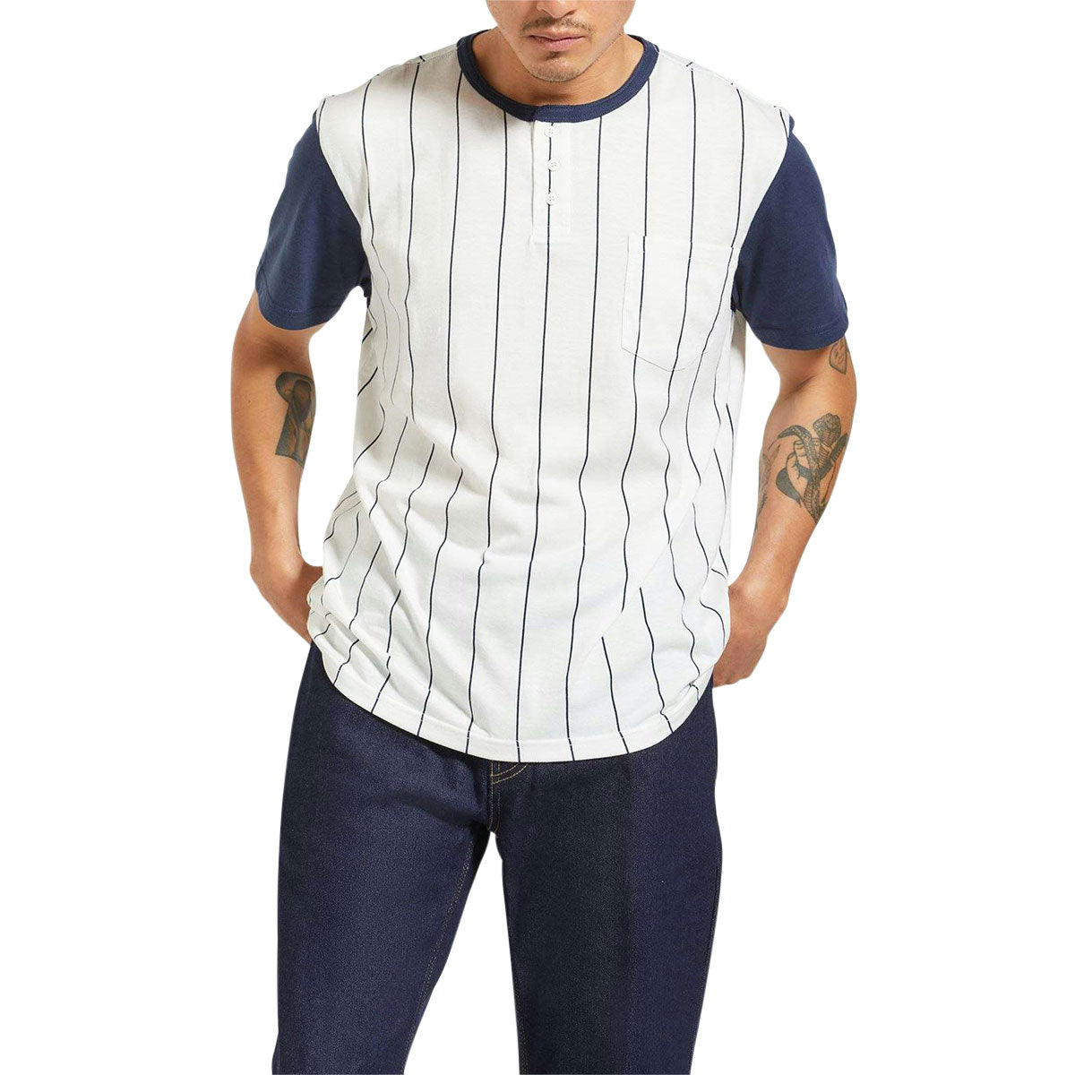 Brixton 20th Anniversary Detroit Pocket Shirt - Off White/Washed Navy image 1