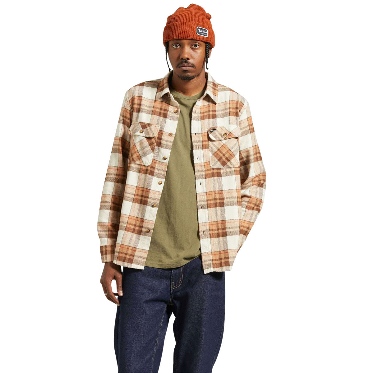 Brixton Bowery Flannel Long Sleeve Shirt - Whitecap/Pinecone Brown image 1