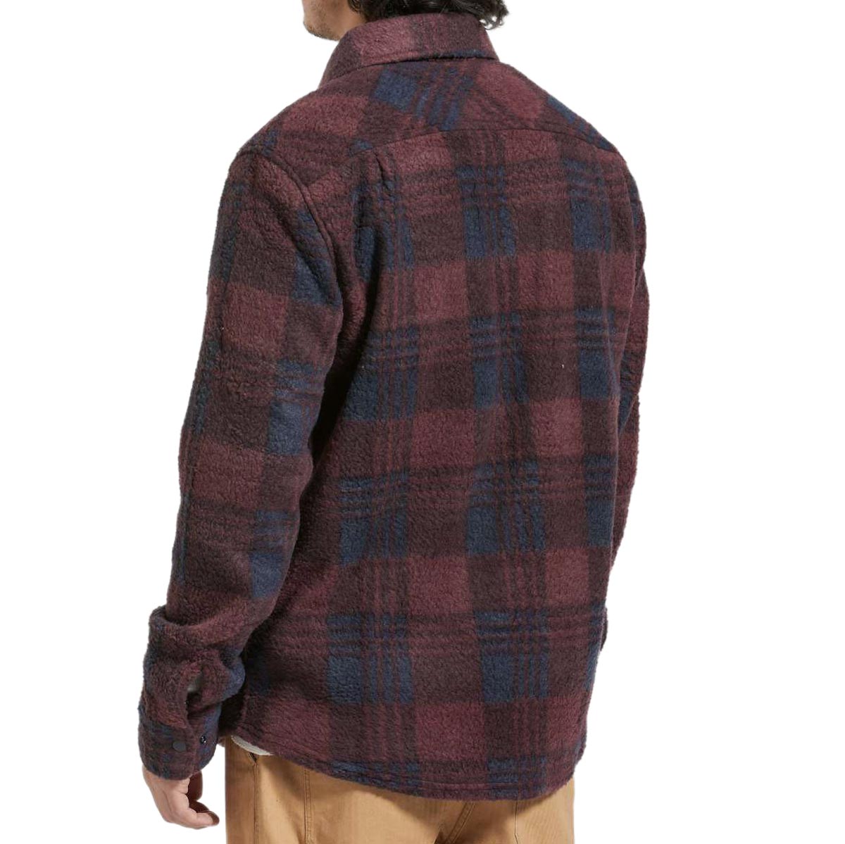 Brixton Bowery Long Sleeve Arctic Stretch Fleece Shirt - Cordovan Red/Washed Navy Plaid image 2