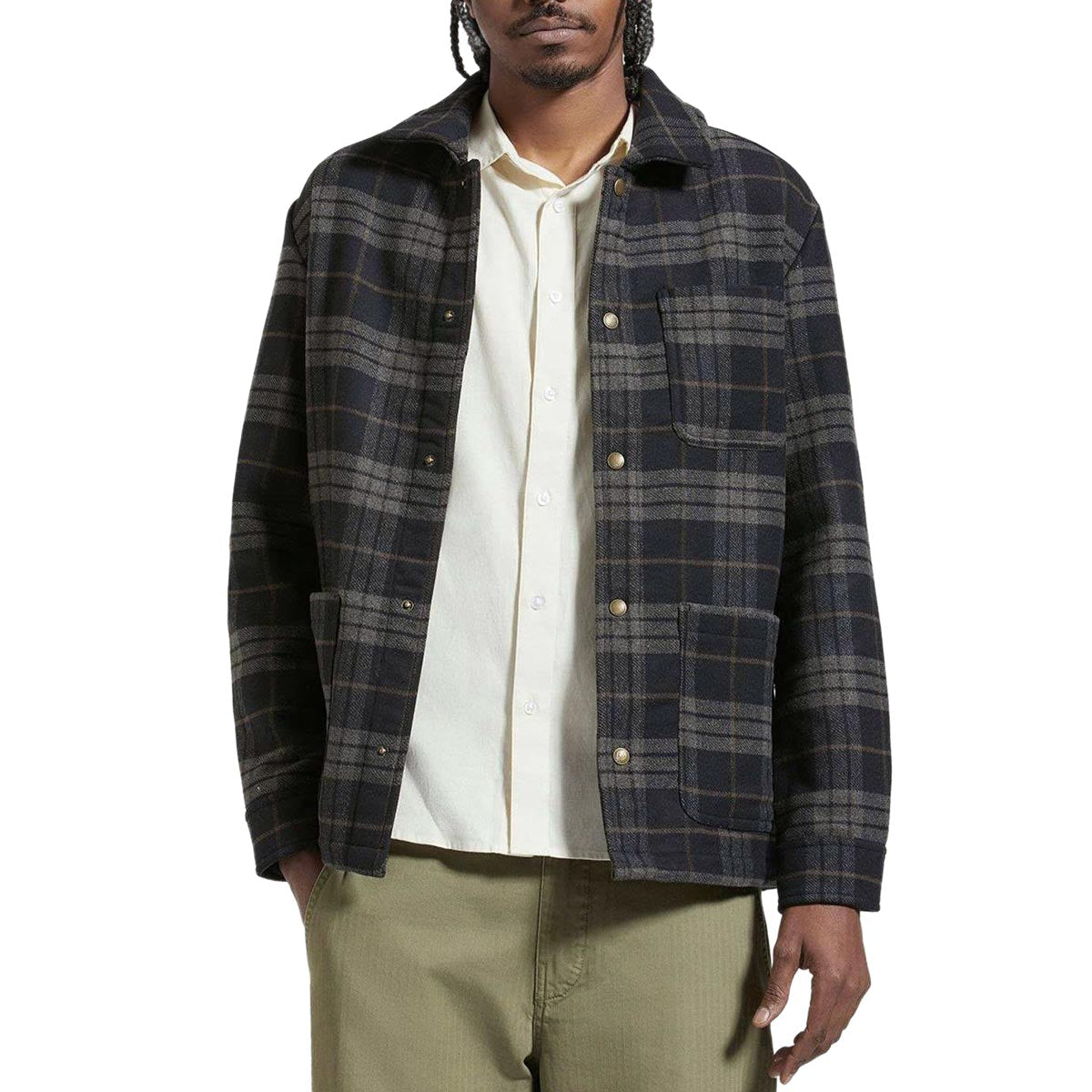 Brixton Shop Chore Jacket - Black/Charcoal Plaid image 3