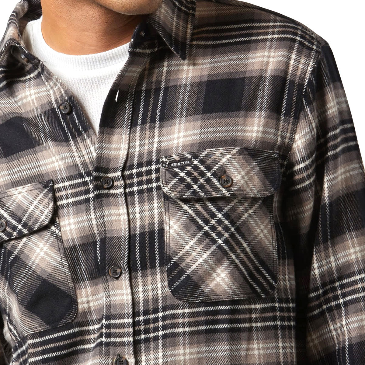 Brixton Bowery Long Sleeve Flannel Shirt - Black/Charcoal/Beige image 3