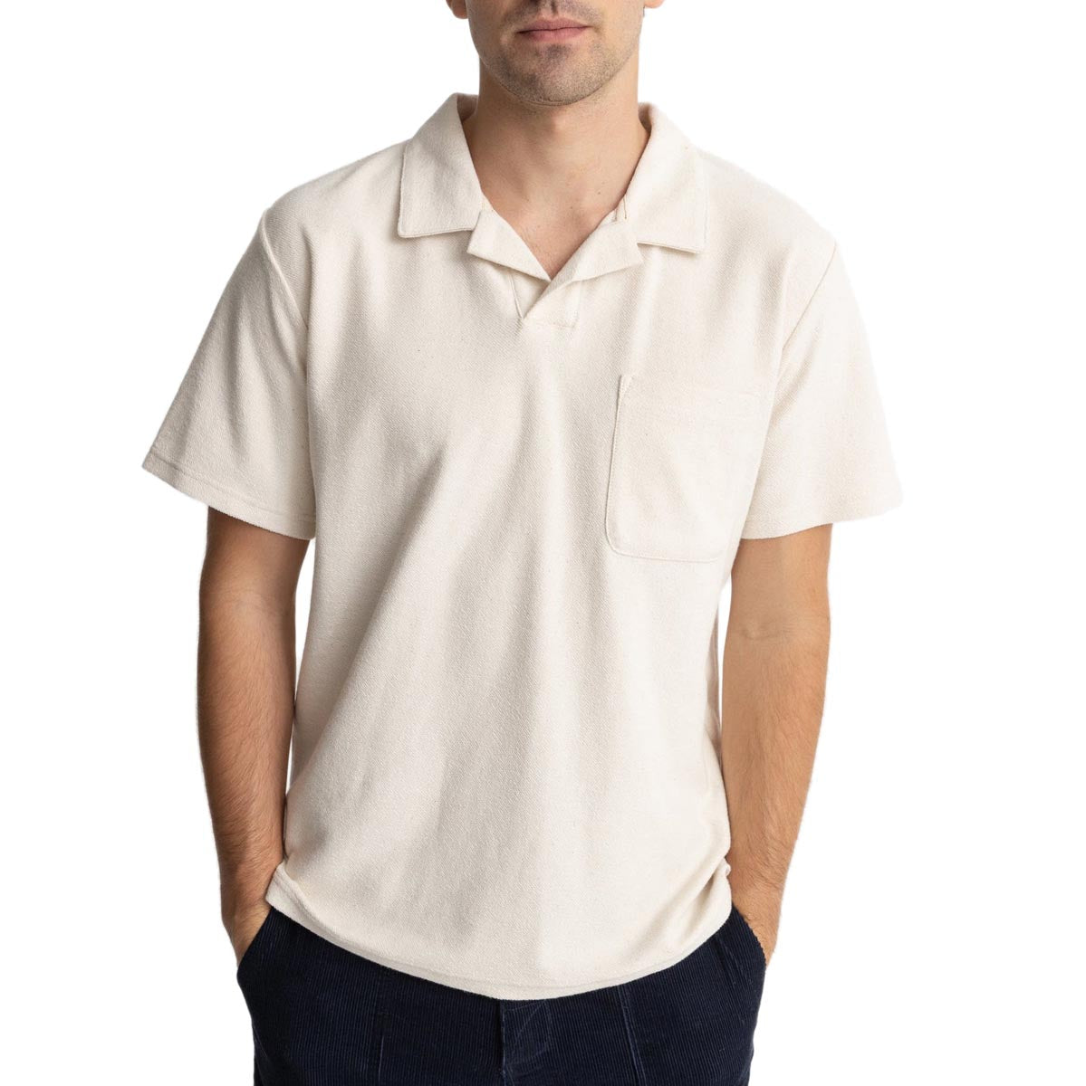 Rhythm Vintage Terry Polo Shirt - Natural/White image 1