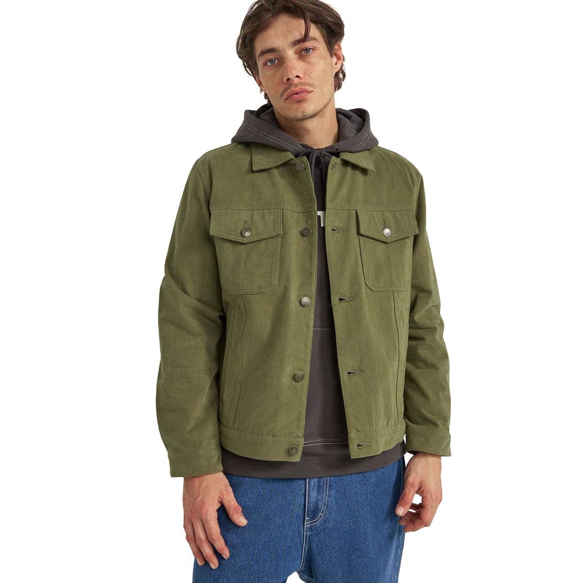 Rhythm Brushed Twill Trucker Jacket - Olive image 1