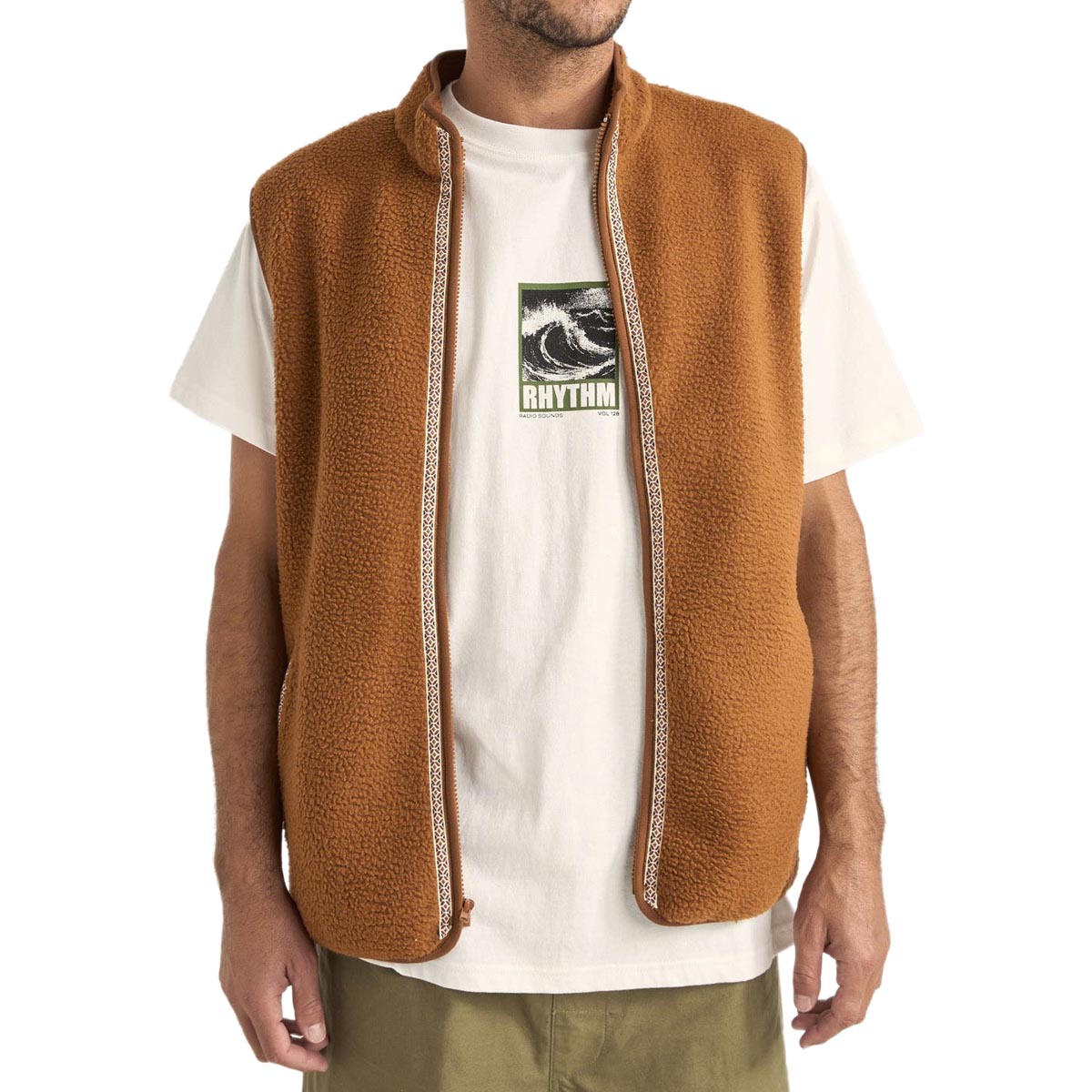 Rhythm Marco Sherpa Vest Jacket - Tobacco image 1