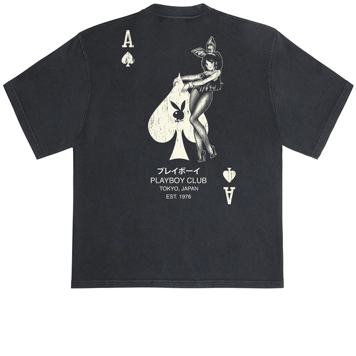 Color Bars x Playboy Ace Of Spades Distressed T-Shirt - Black image 1