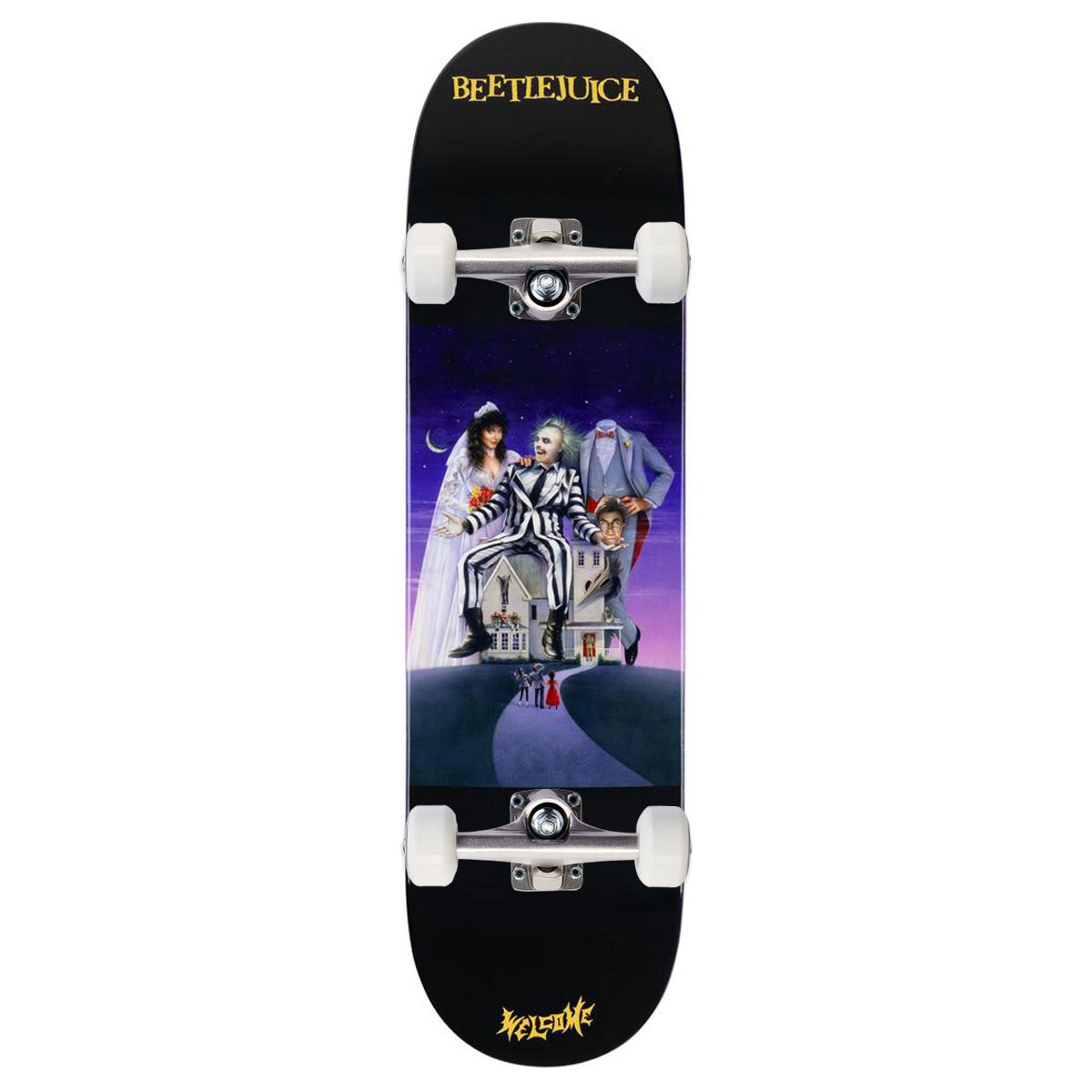 Welcome x Beetlejuice Showtime Skateboard Complete - Black/Purple Dip - 8.50 image 1