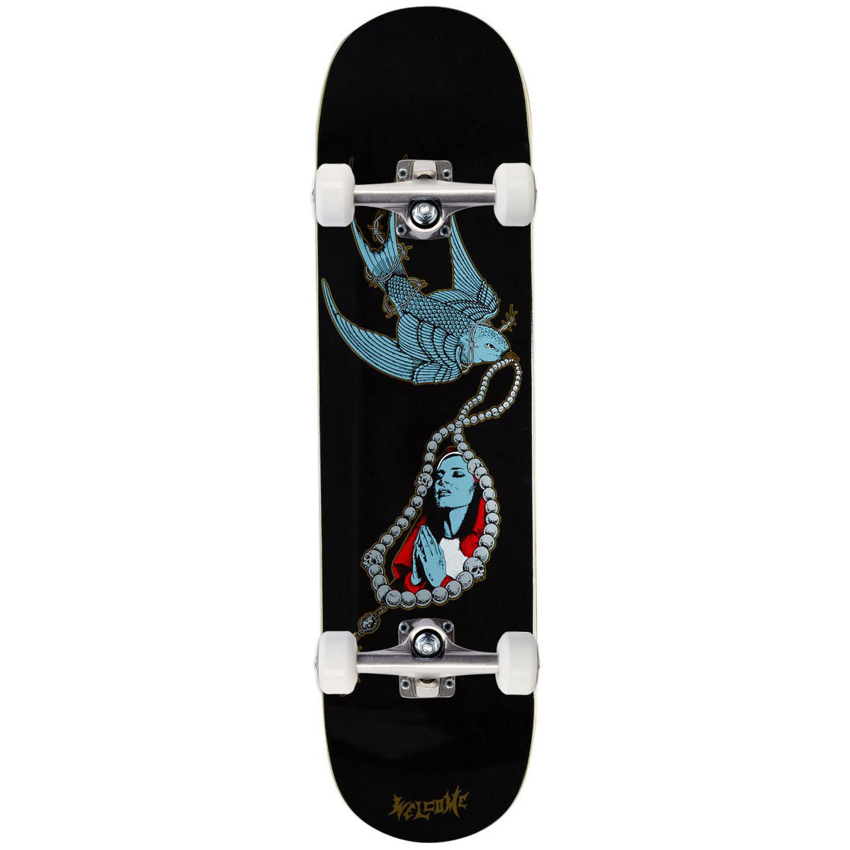 Welcome Rosary On A Popsicle Skateboard Complete - Black/Gold Foil - 8.00