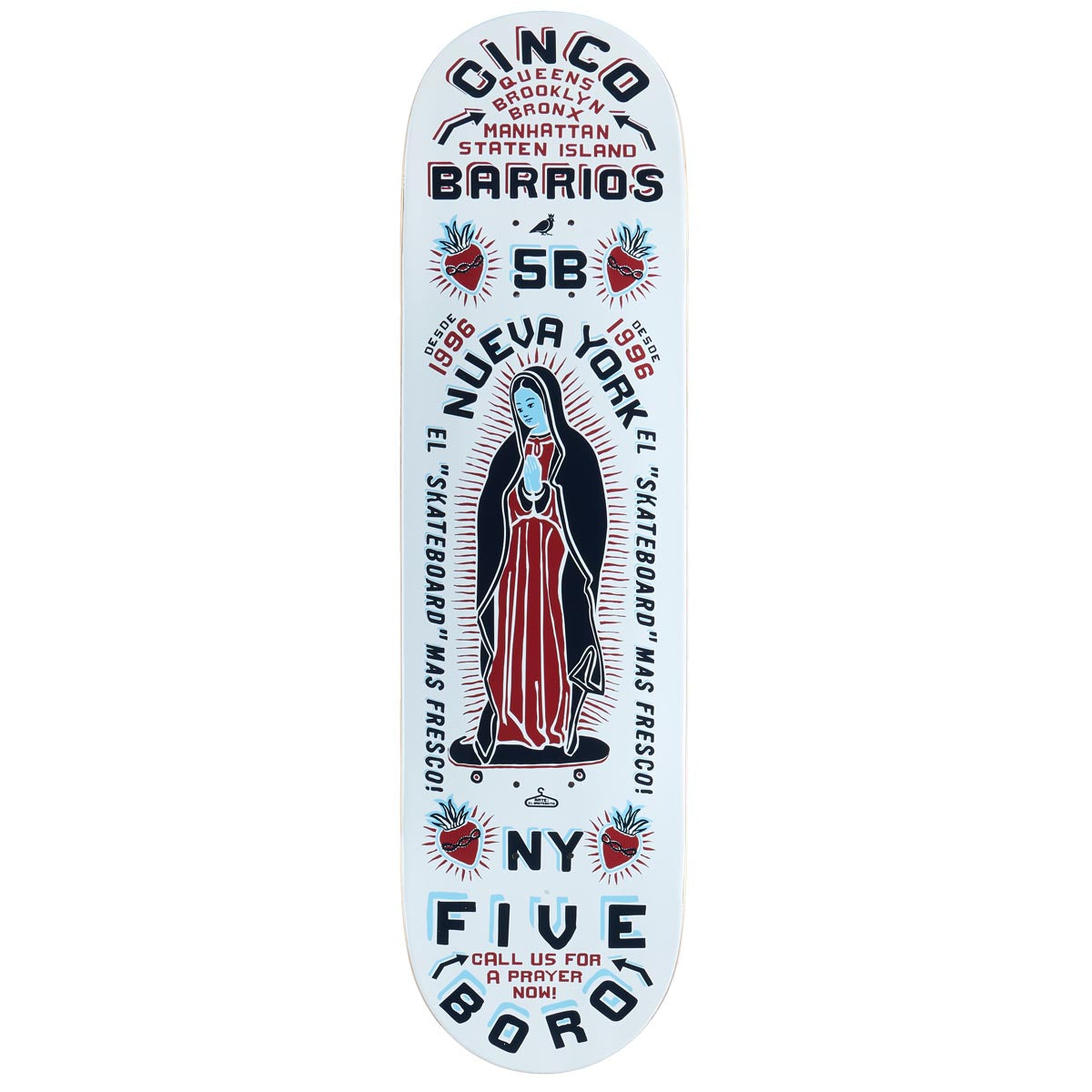 5Boro Cinco Barrios Skateboard Deck - White - 8.50